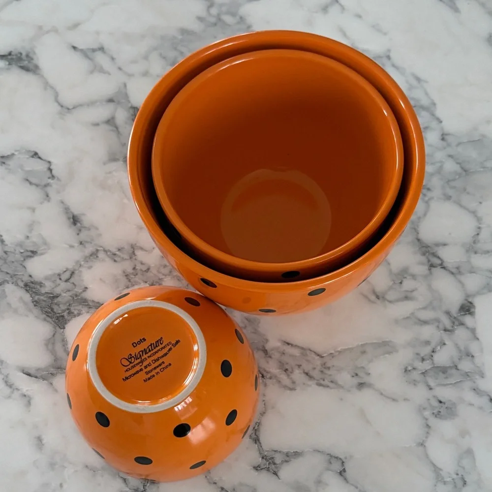 Vibrant Orange Polka Dot Bowls - Picture 3 of 3